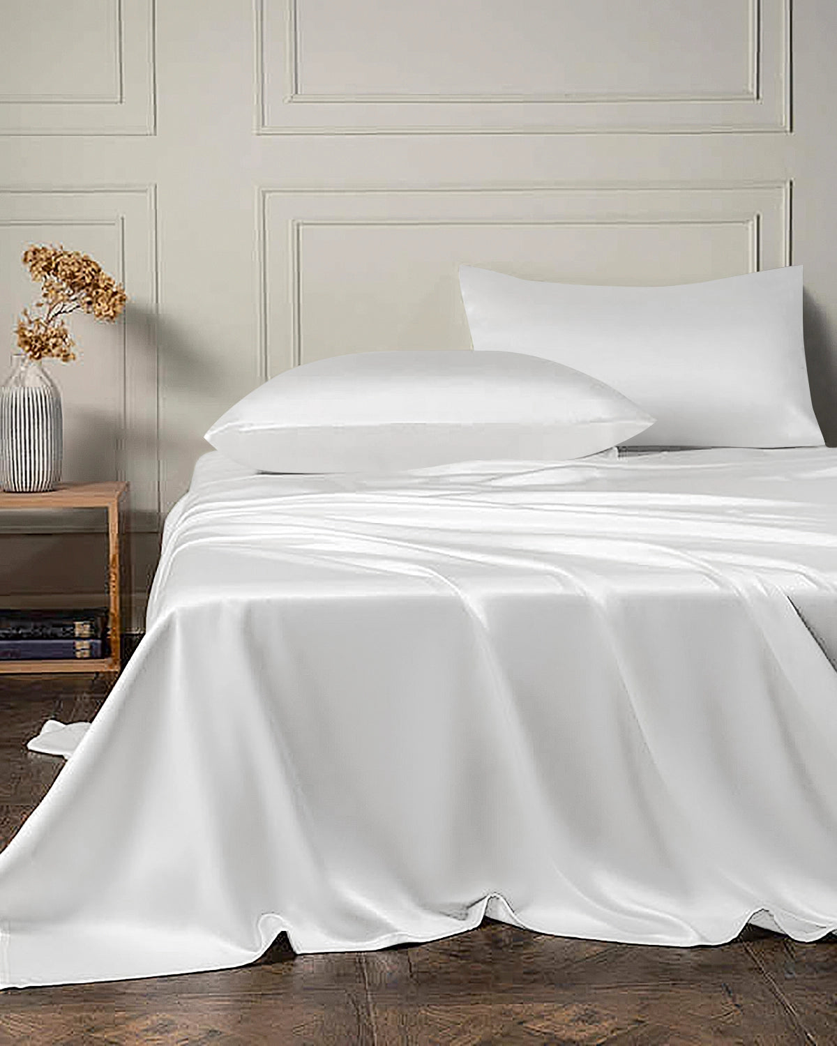 22 Momme 4PCS Silk Flat Sheet and Fitted Sheet Set, White