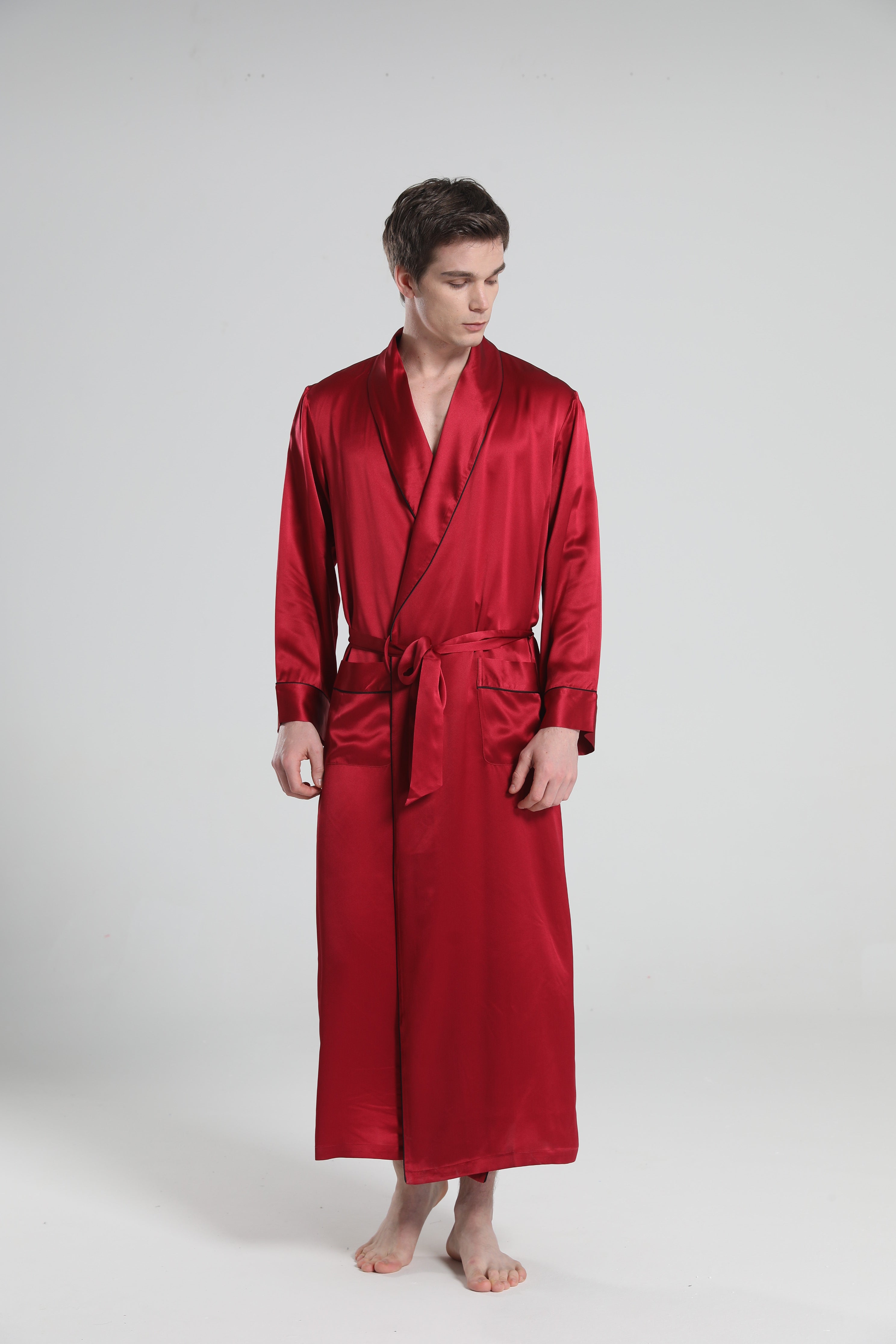 22 Momme Silk Robe Pajamas For Men, Burgundy