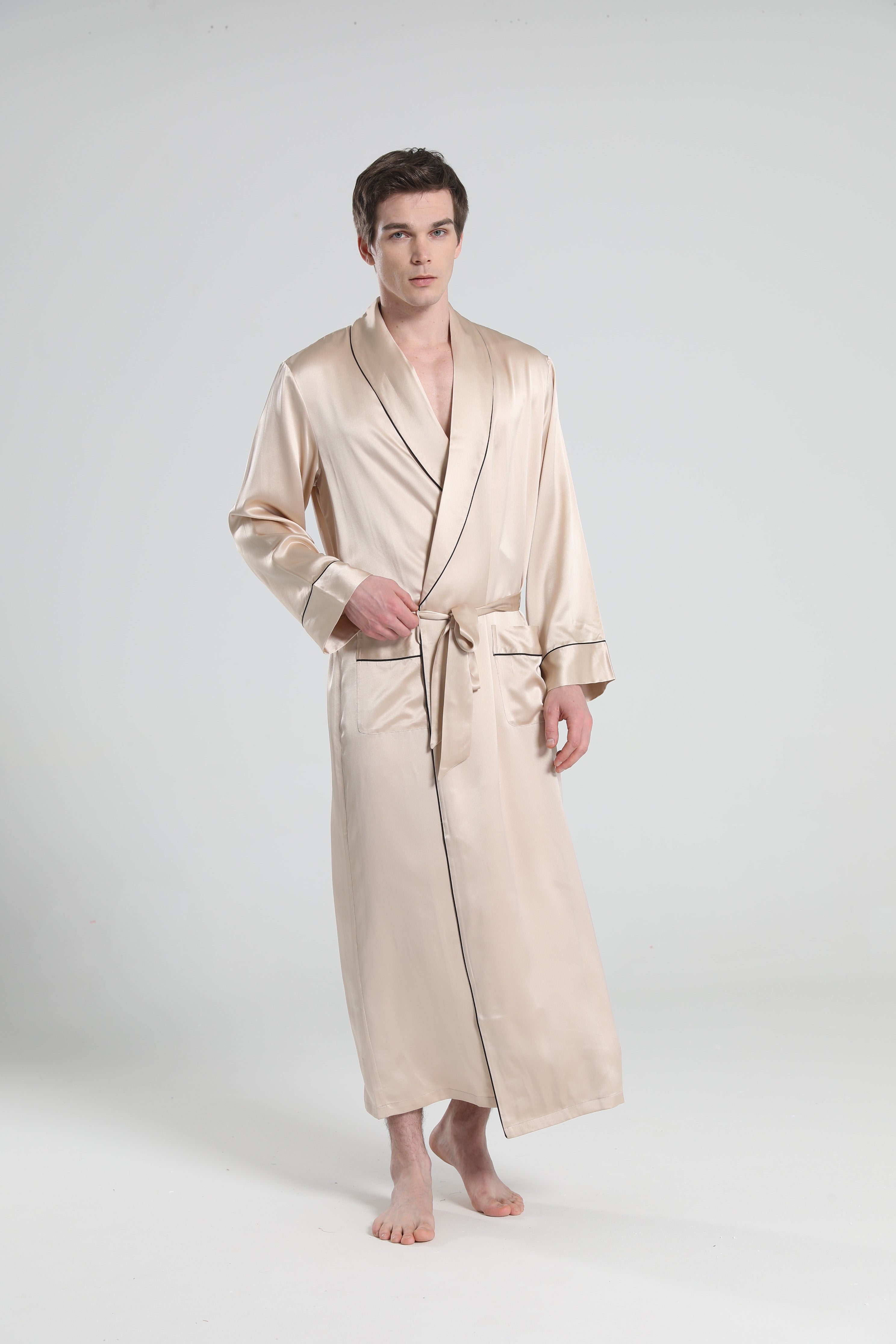 22 Momme Silk Robe Pajamas For Men, Champagne