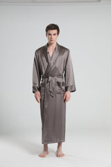 22 Momme Silk Robe Pajamas For Men, Grey