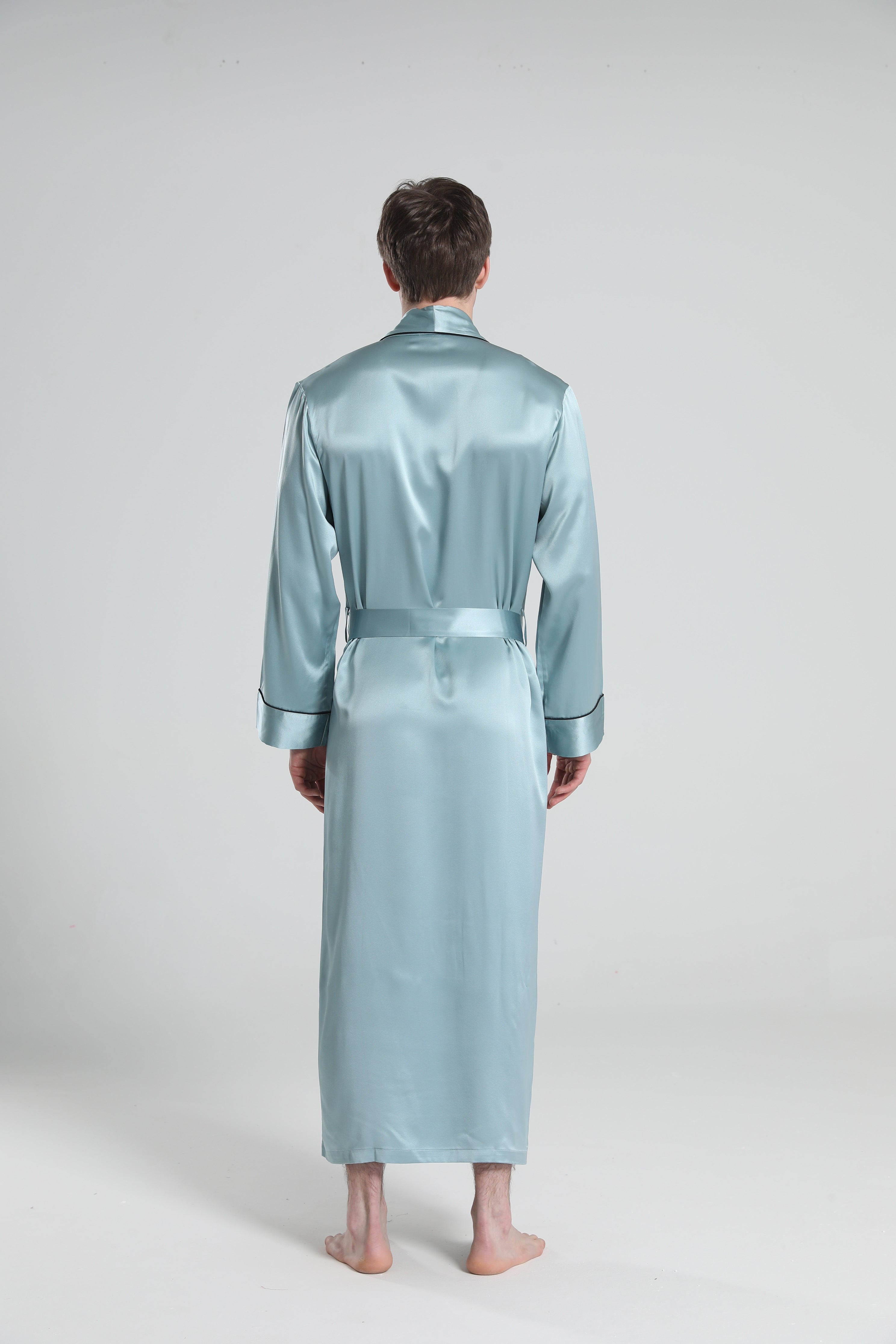 22 Momme Silk Robe Pajamas For Men, Haze Blue