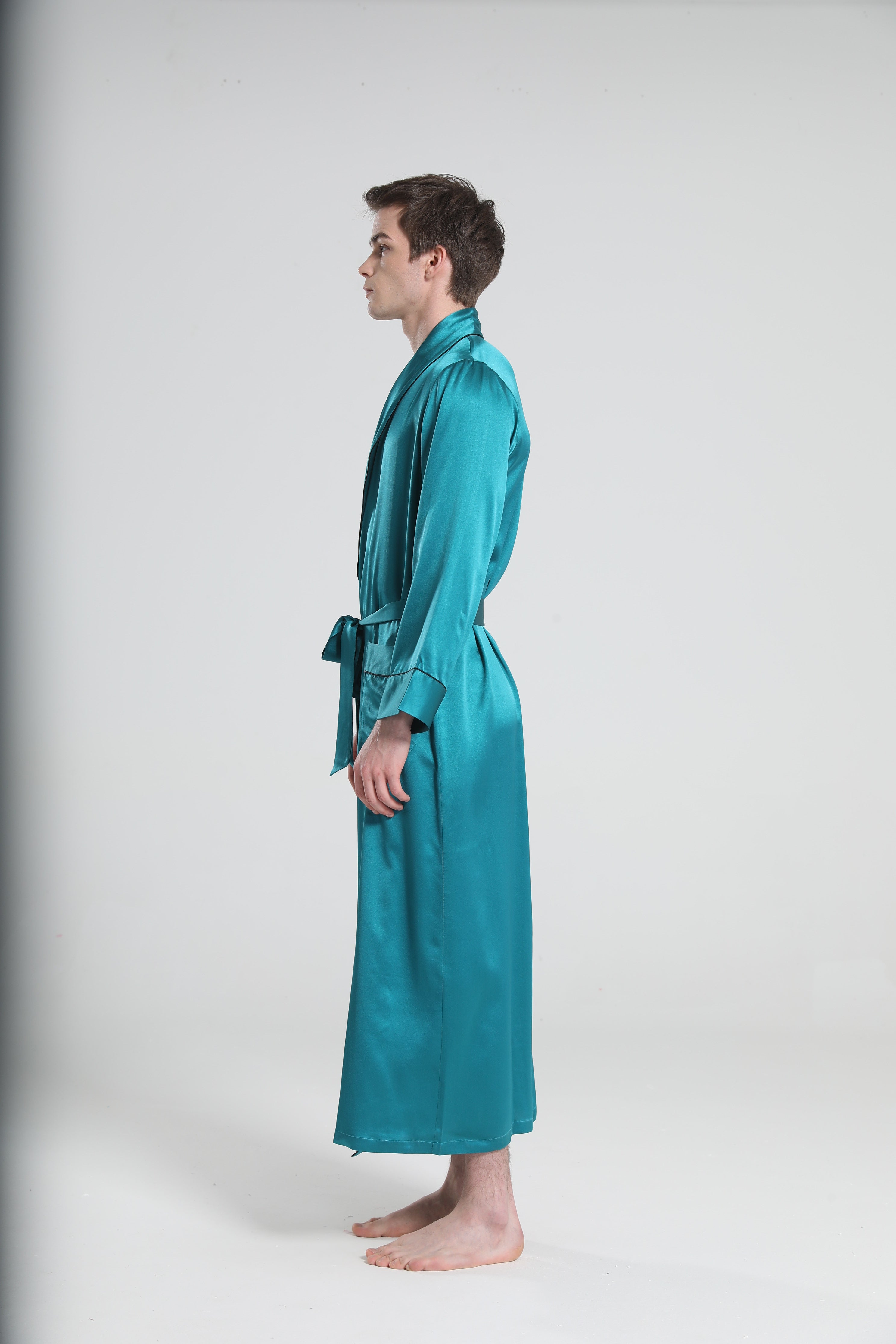 22 Momme Silk Robe Pajamas For Men, Peacock Blue