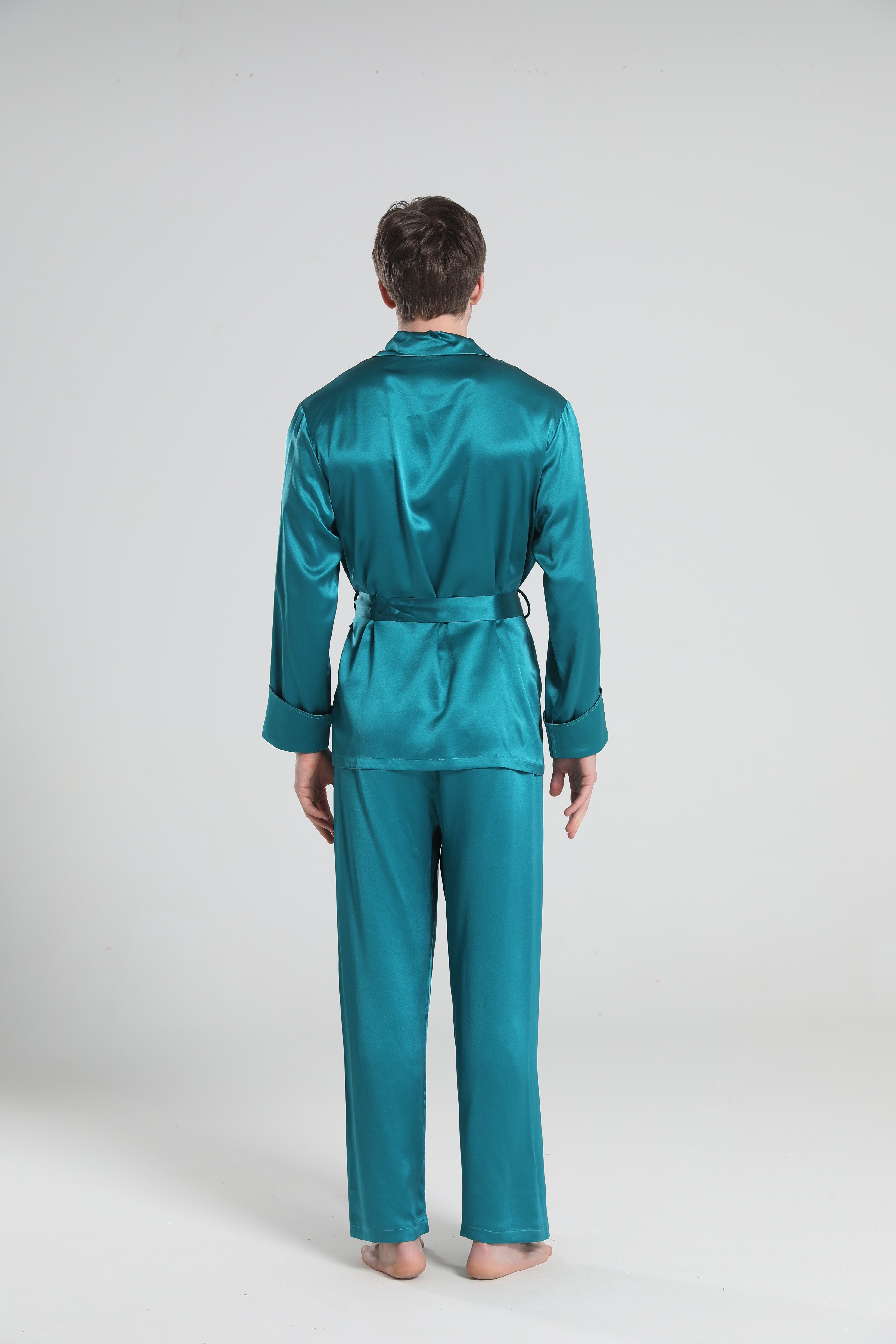 22 Momme Silk Pajamas for Men, Peacock Blue