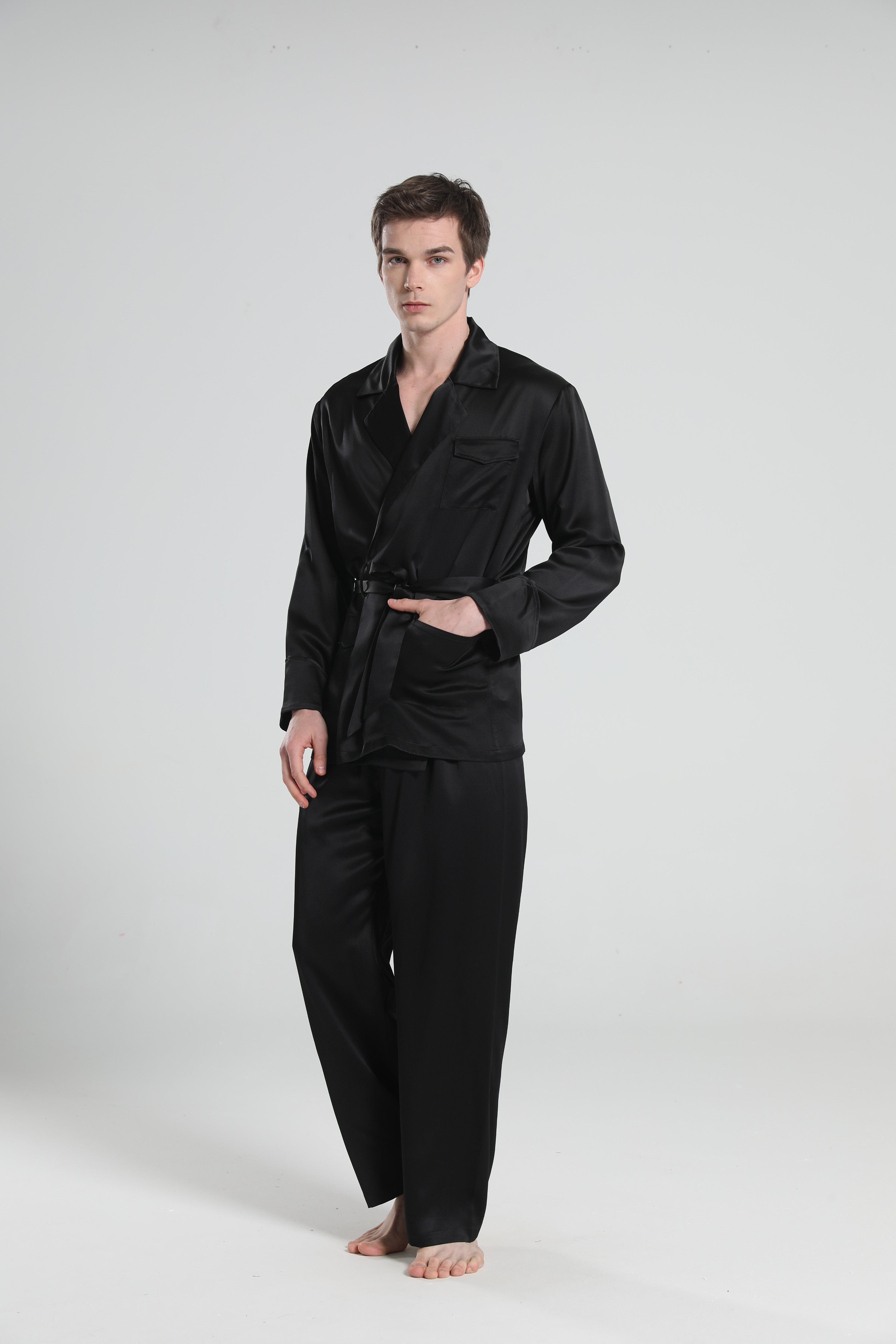 22 Momme Silk Pajamas for Men, Black