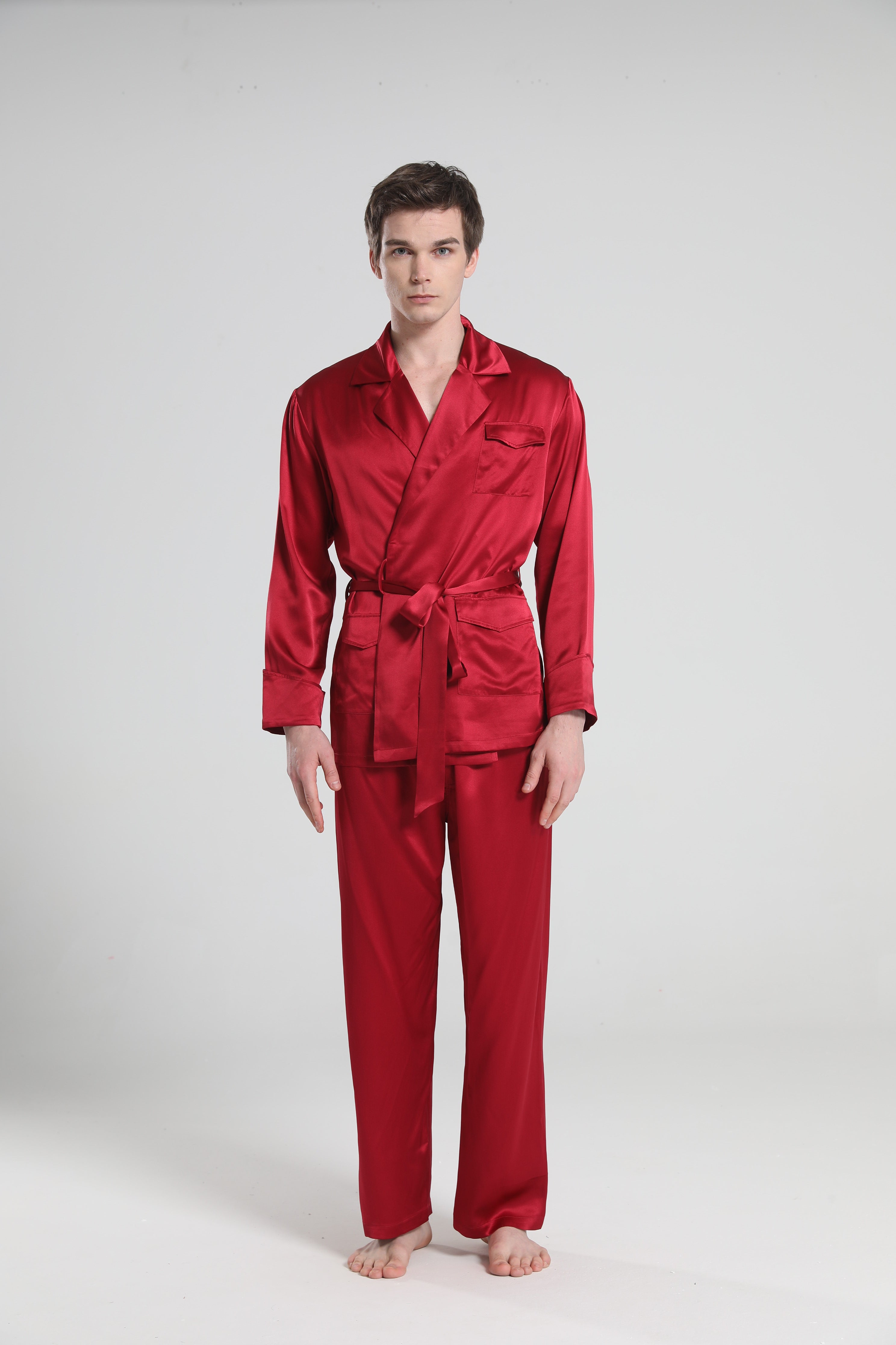 22 Momme Silk Pajamas for Men, Burgundy