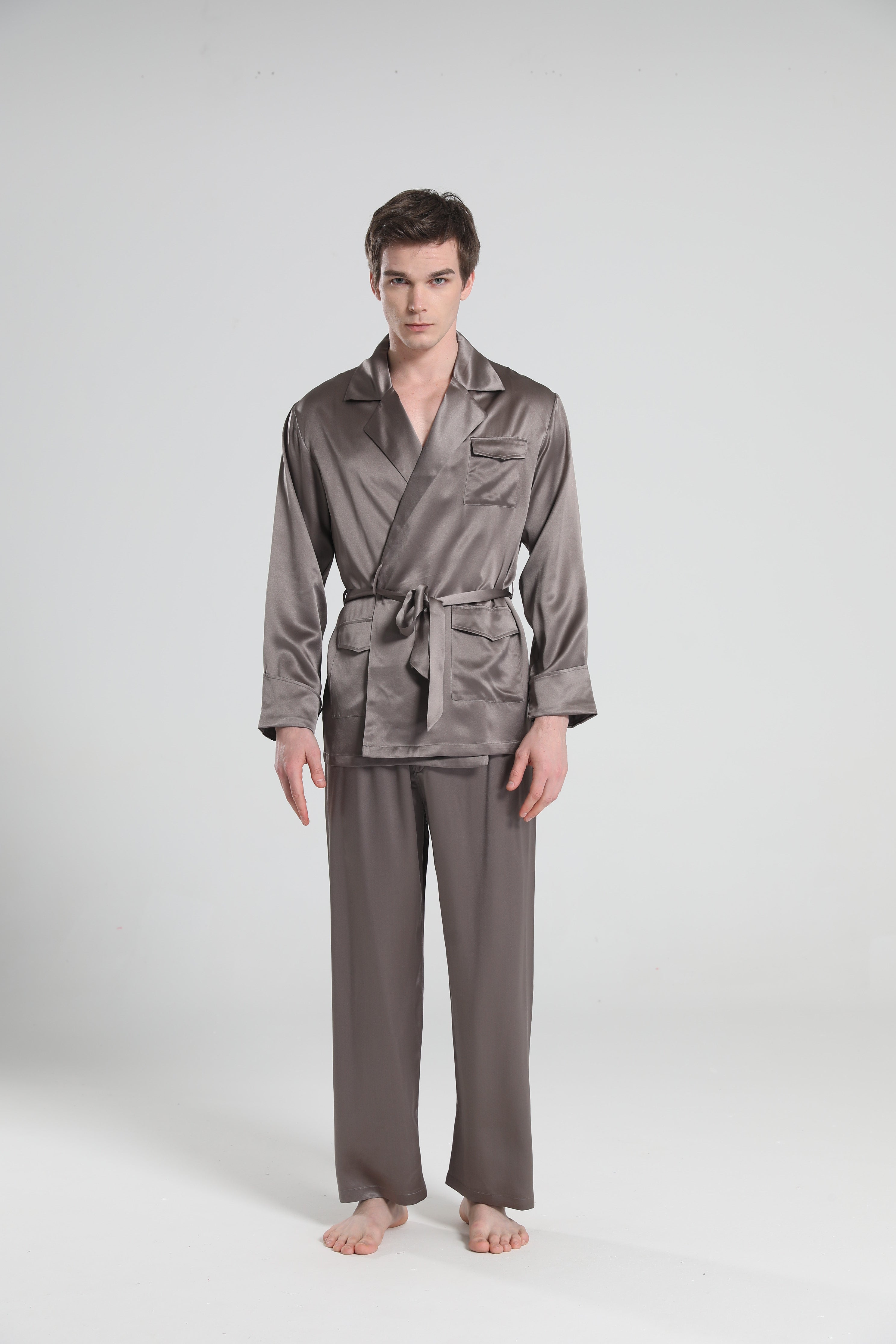 22 Momme Silk Pajamas for Men, Dark Grey