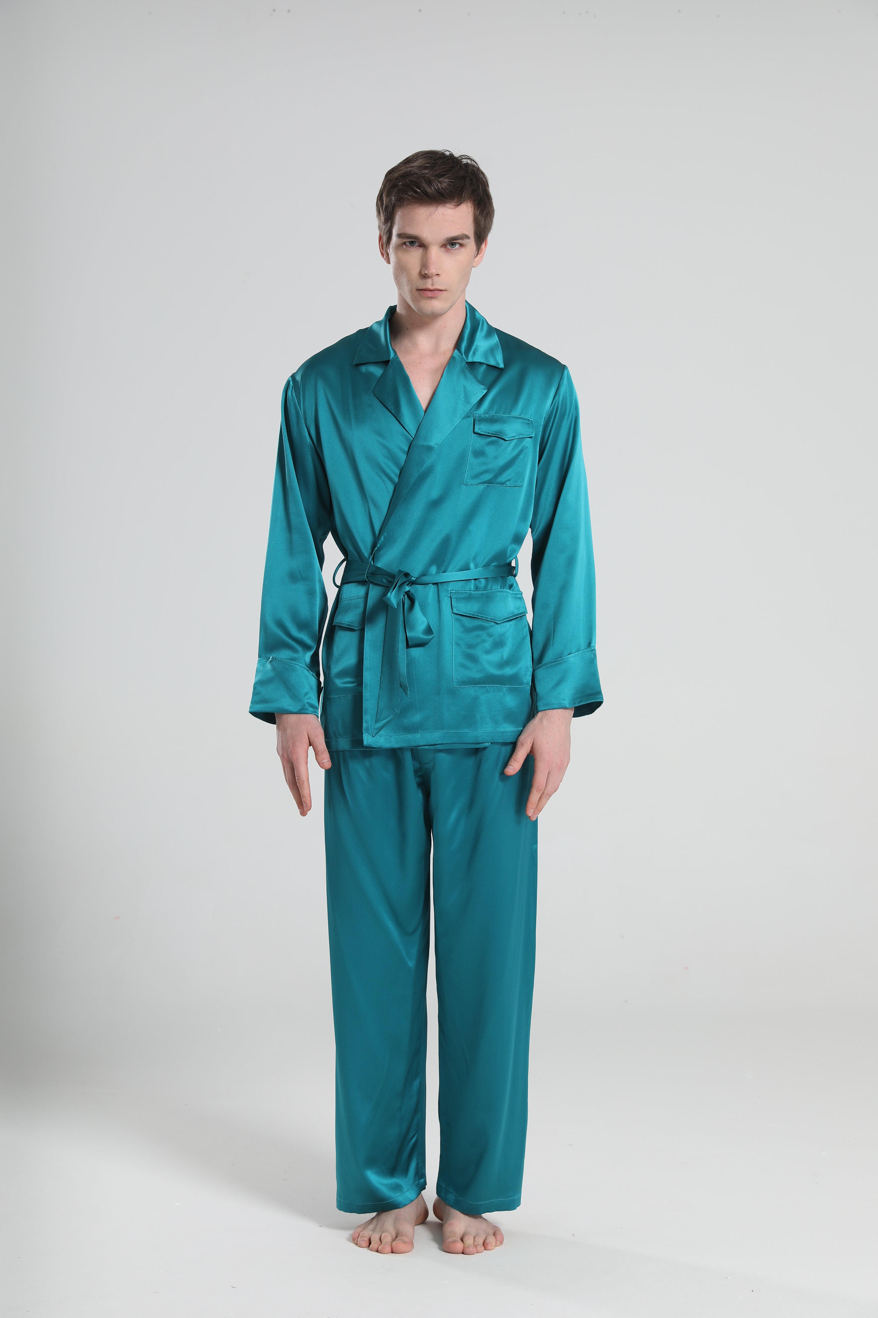 22 Momme Silk Pajamas for Men, Peacock Blue