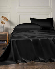 25 Momme 4PCS Silk Flat Sheet and Fitted Sheet Set, Black