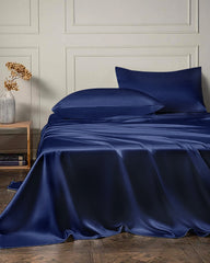 25 Momme 4PCS Silk Flat Sheet and Fitted Sheet Set, Navy