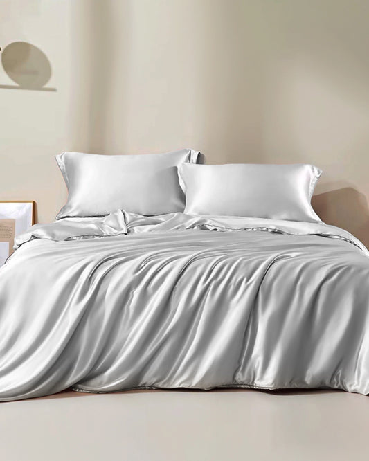 25 Momme Seamless Silk Duvet Cover, Silver Grey