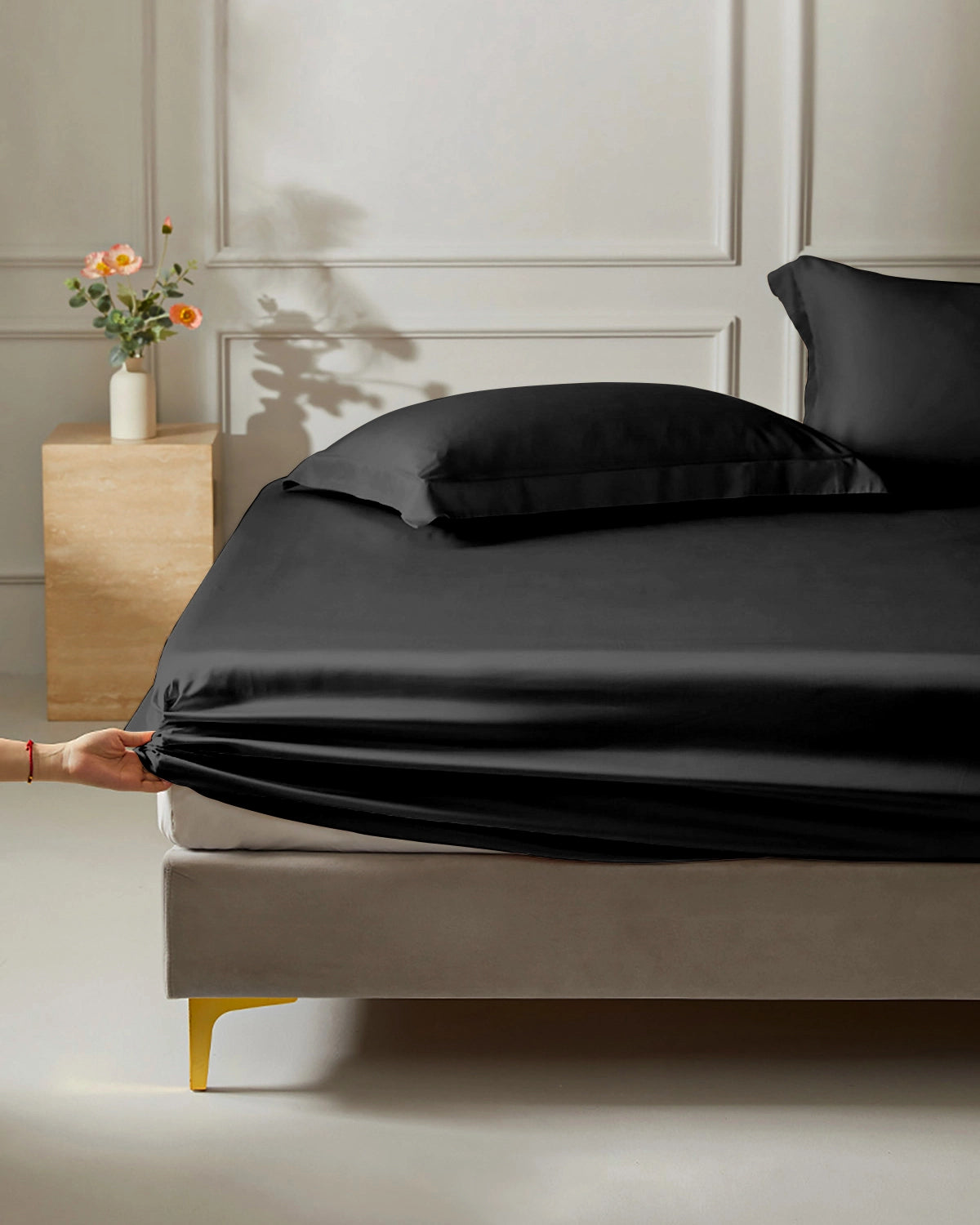 25 Momme Silk Fitted Sheet, Black