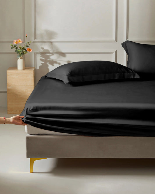 25 Momme Silk Fitted Sheet, Black