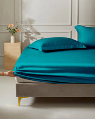 25 Momme Silk Fitted Sheet, Peacock Blue