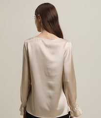 Long Sleeve Ruffle Cuffs Silk Blouse