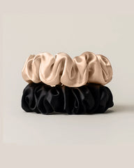 2PCS 3.5 CM Silk Hair Scrunchie Set, Champagne and Black
