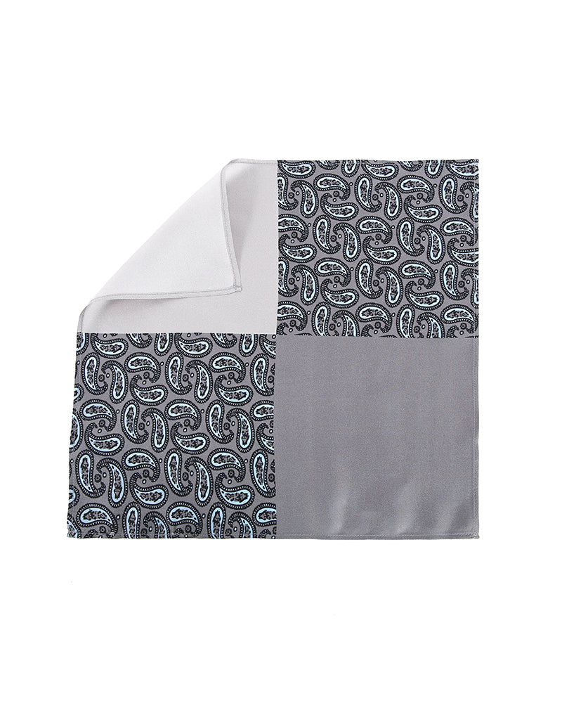 Dark Gray Patched And Printed Pocket Handkerchief - DAISYSILK UK
