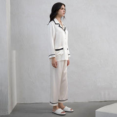 Women's Silk Pajama Set with Contrast Piping