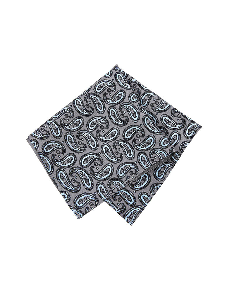 Dark Gray Patched And Printed Pocket Handkerchief - DAISYSILK UK
