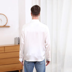 Classic Collar Silk Long Shirt For Men