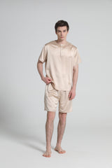 Simple Crew Neck Short Pajamas Set for men, Champagne