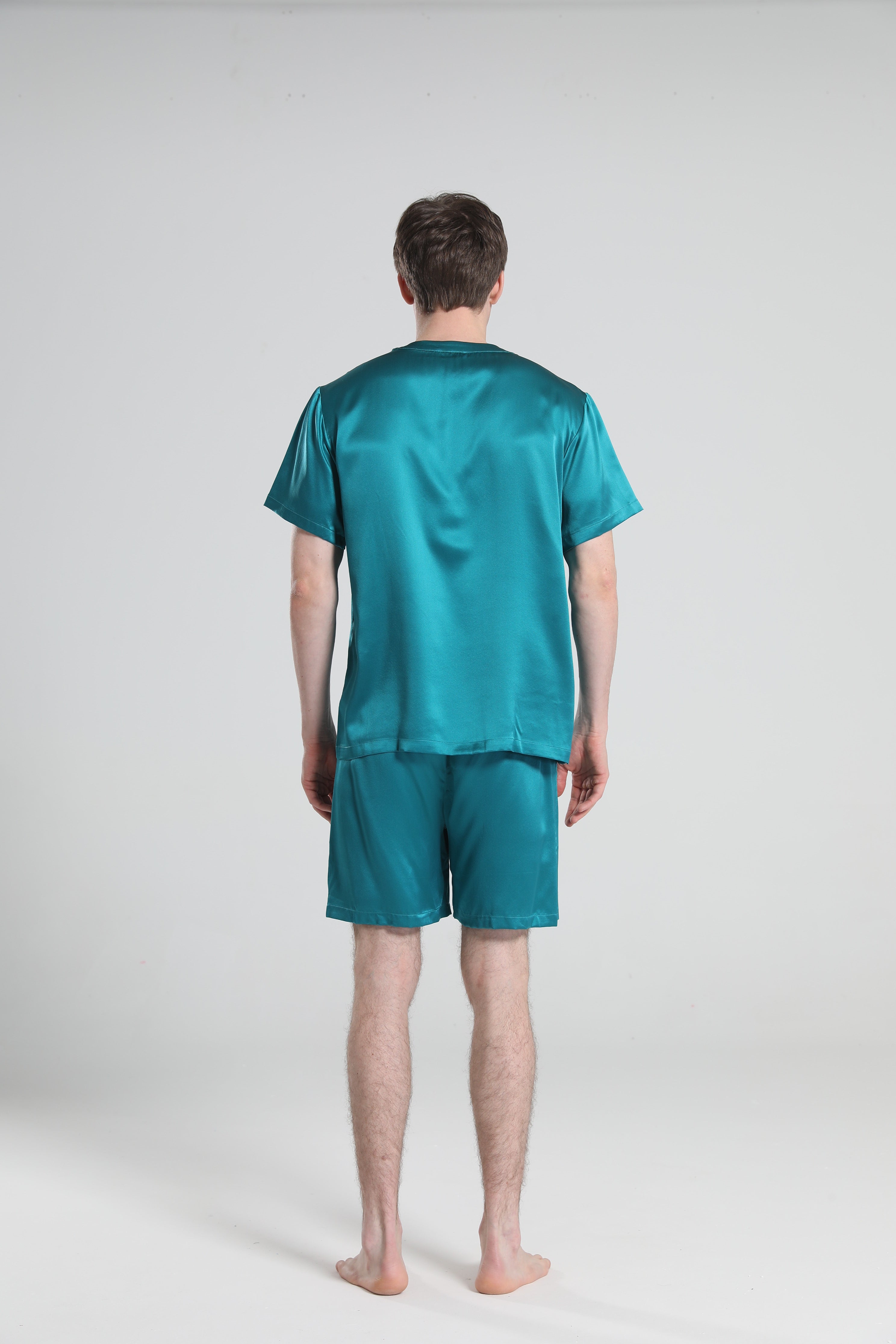 Simple Crew Neck Short Pajamas Set for men, Peacock Blue