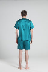 Simple Crew Neck Short Pajamas Set for men, Peacock Blue