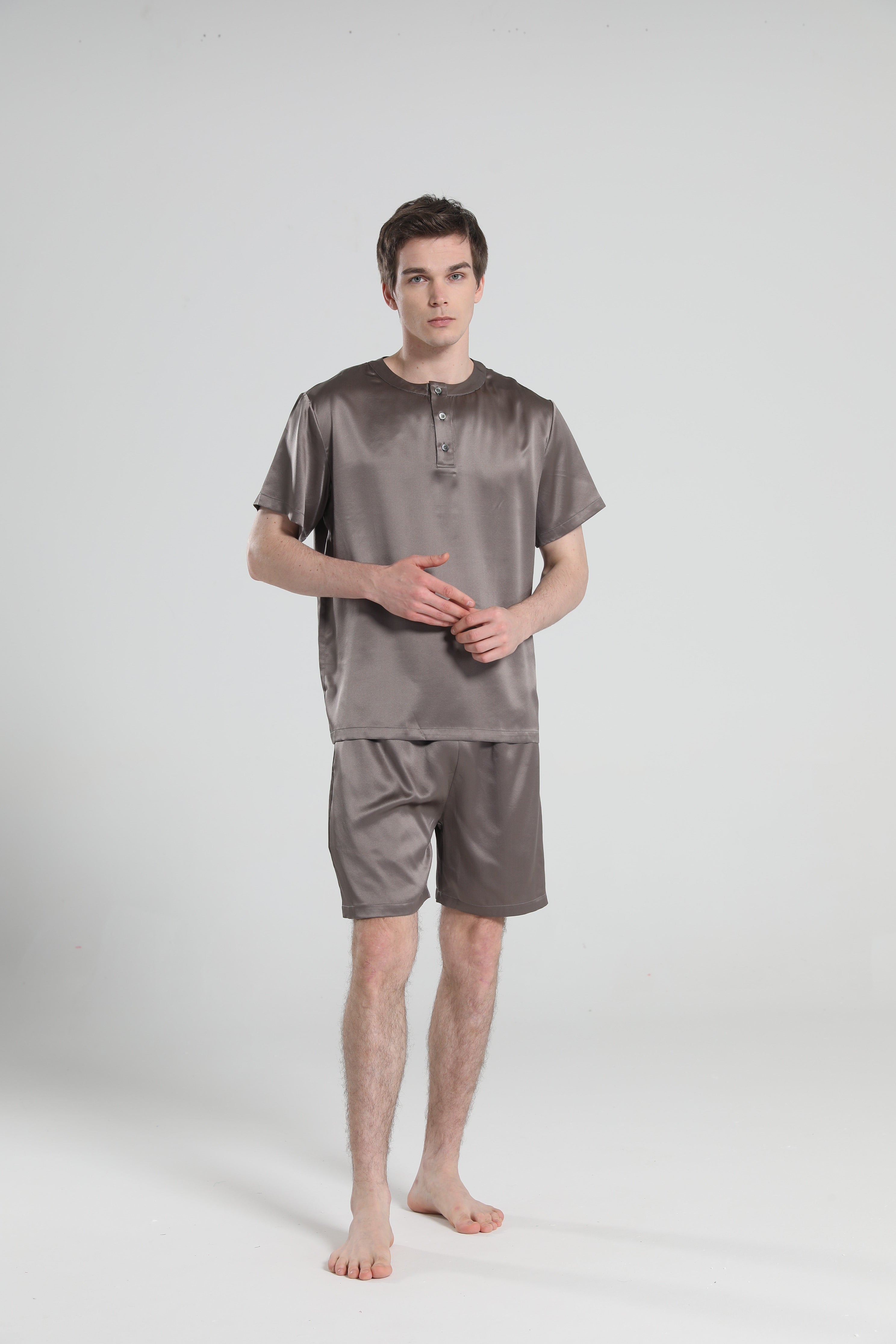 Simple Crew Neck Short Pajamas Set for men, Dark Grey