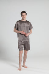 Simple Crew Neck Short Pajamas Set for men, Dark Grey