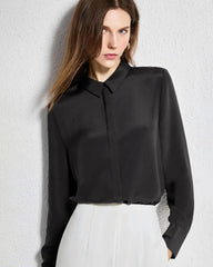 30 Momme Concealed Silk Shirt, Black