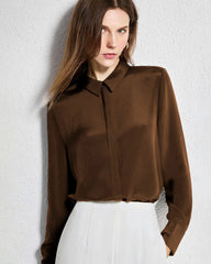 30 Momme Concealed Silk Shirt, Brown