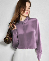 30 Momme Concealed Silk Shirt, Purple
