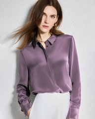 30 Momme Concealed Silk Shirt, Purple