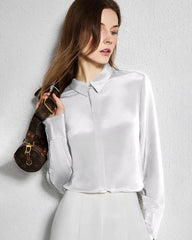 30 Momme Concealed Silk Shirt, White