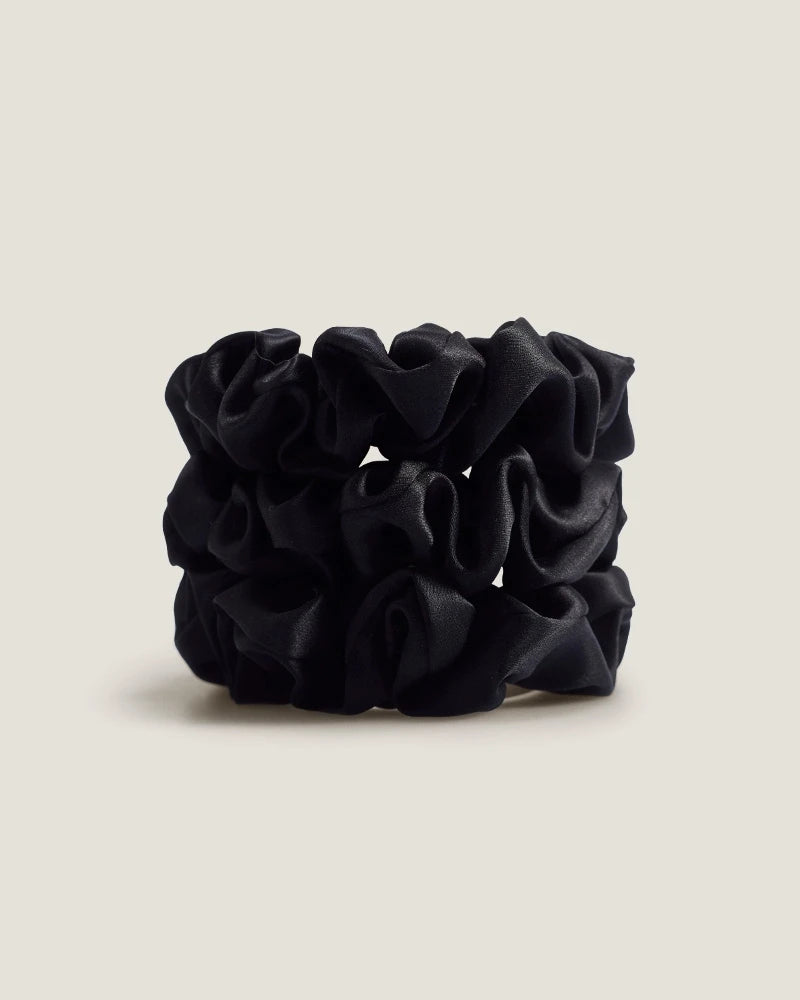 3PCS 3.5 CM Midi Silk Hair Loop Scrunchies Set, Black
