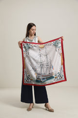 Silk Graceful Scarf with Boat Pattern