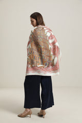 Silk Scarf with Vintage Castle Pattern