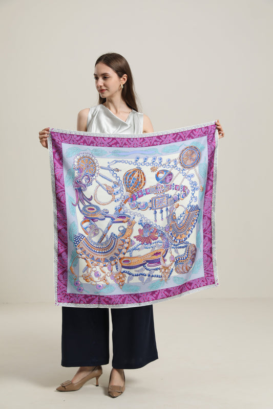 Silk Multiple Elements Purple Color Scarf