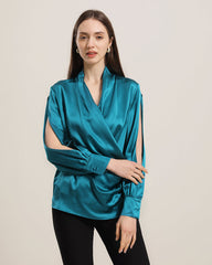 Women's Silk Blouse Shirts with Split Sleeves