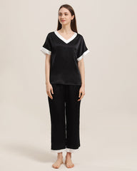 V Neck Pullover Silk Pajama Set