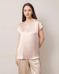 Women's Round Neck Short Silk T-Shirt