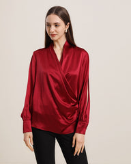 Women's Silk Blouse Shirts with Split Sleeves