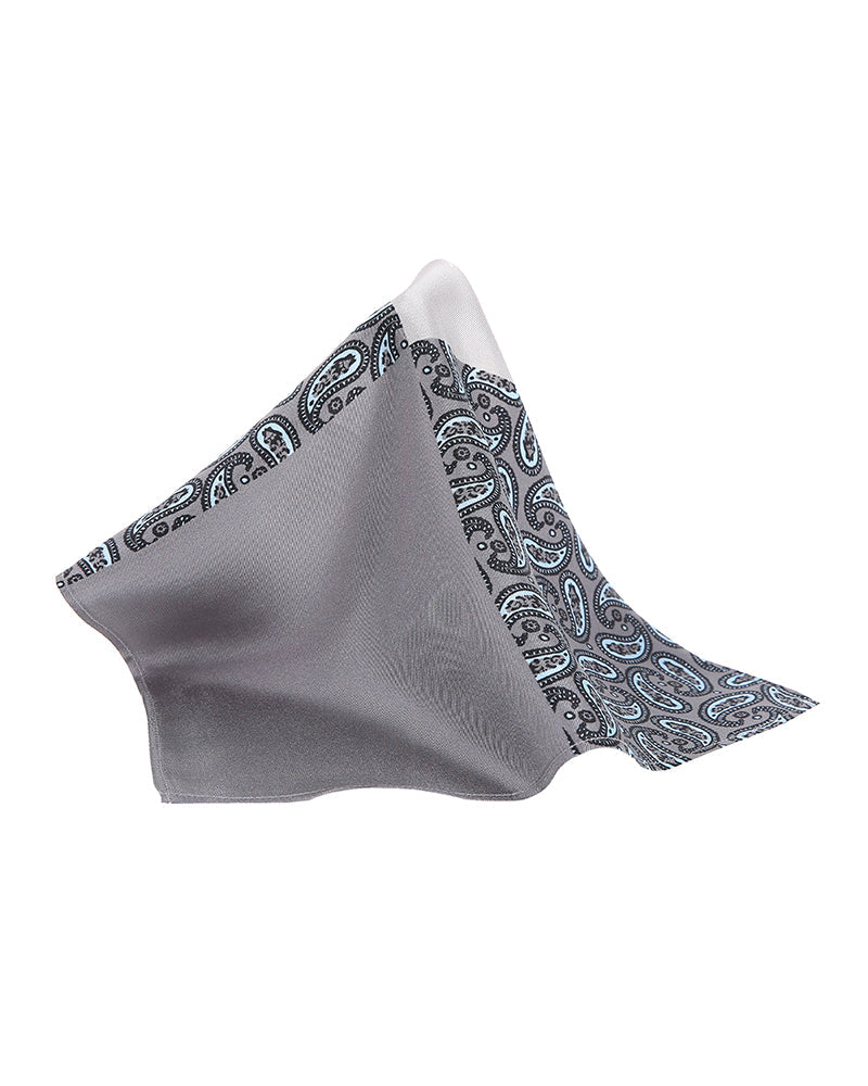 Dark Gray Patched And Printed Pocket Handkerchief - DAISYSILK UK