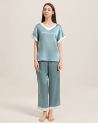 V Neck Pullover Silk Pajama Set
