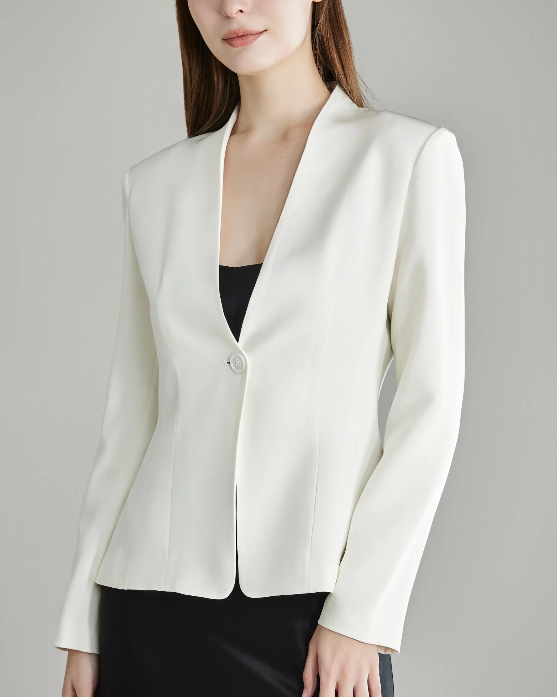 40 Momme Collarless Silk Blazer, Cream