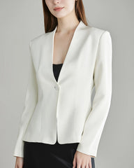40 Momme Collarless Silk Blazer, Cream