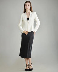 40 Momme Collarless Silk Blazer, Cream