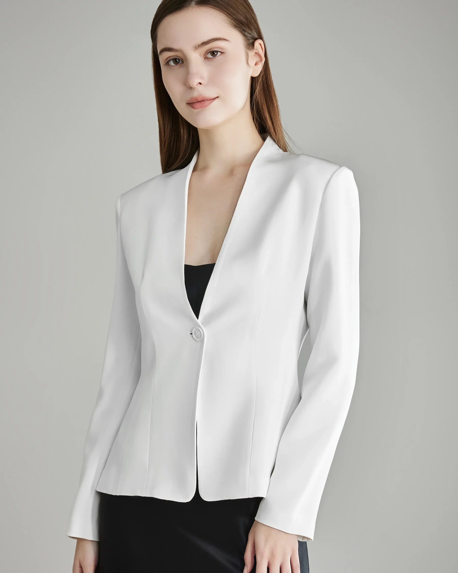 40 Momme Collarless Silk Blazer, White