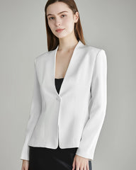 40 Momme Collarless Silk Blazer, White
