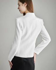 40 Momme Collarless Silk Blazer, White
