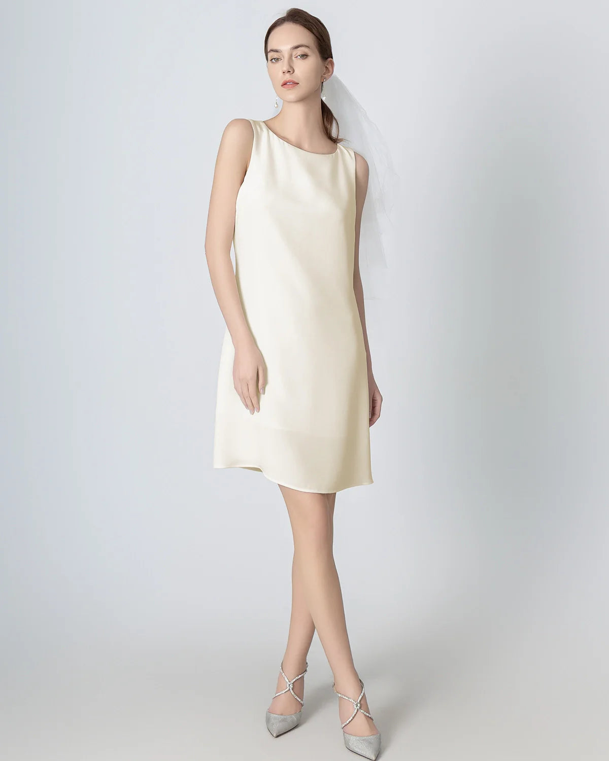40 Momme A-line Silk Dress, Cream